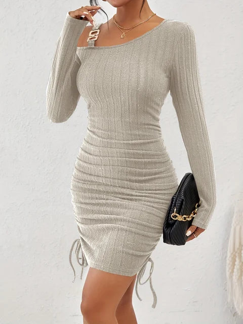 Bella gestreepte enkele schouder Asymmetrische off shoulder jurk