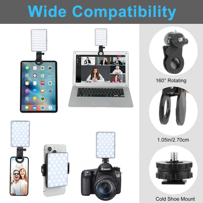 Selfie Licht Met Voor-En Achterkant Telefoonclip, 72 Led Oplaadbare Video Licht Voor Telefoon Iphone Ipad Laptop Camera