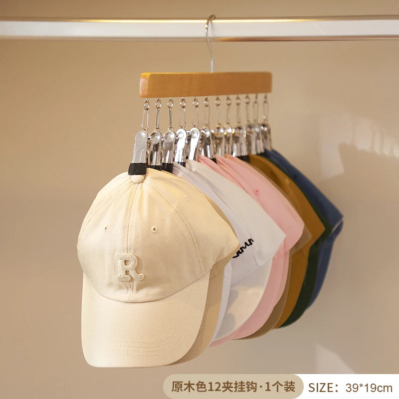 12 Clips Houten Hoed Opberghanger Voor Baseballpetten Sokken Opbergrek Pasgeboren Kleerhangers Hoed Organizer