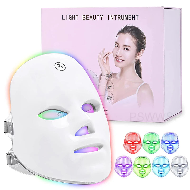 7 Kleuren Led Gezichtsmasker Foton Therapie Gezicht Huidverzorgingsmasker Huidverjongingsmiddelen Anti Acne Rimpel Verwijdering Gezichtsmasker Schoonheid Masker