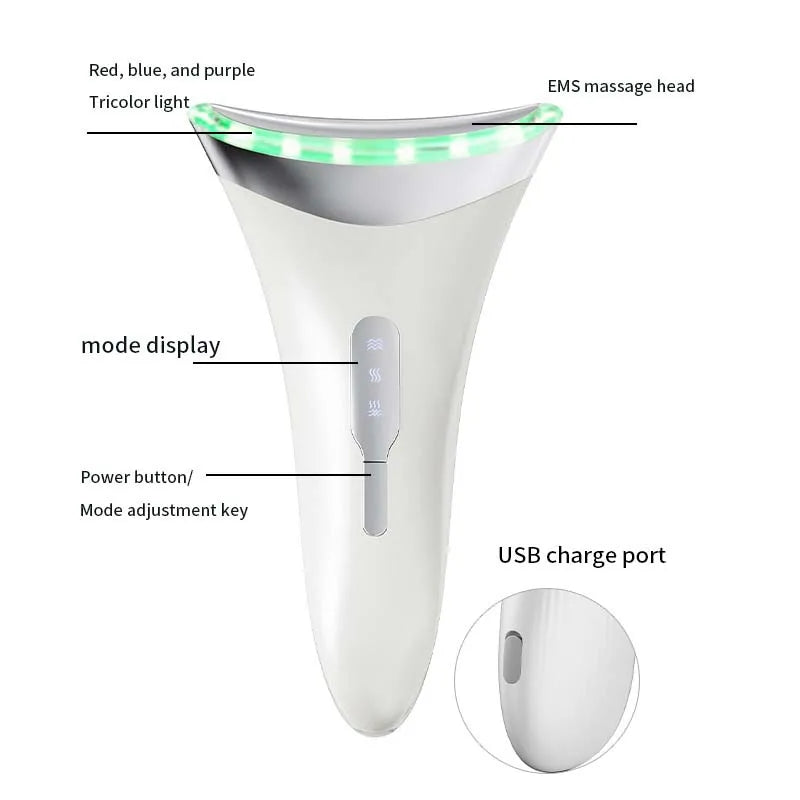 Oplaadbare Ems Trillingshals Anti-Rimpel Led Lichttherapie Gezicht En Nek Massager