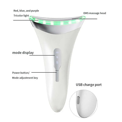 Oplaadbare Ems Trillingshals Anti-Rimpel Led Lichttherapie Gezicht En Nek Massager