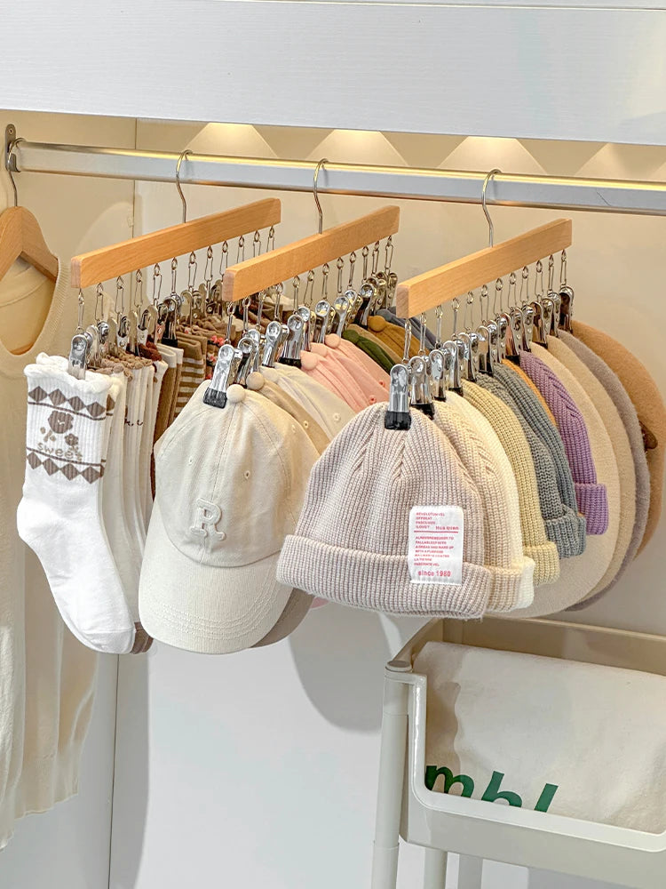 12 Clips Houten Hoed Opberghanger Voor Baseballpetten Sokken Opbergrek Pasgeboren Kleerhangers Hoed Organizer
