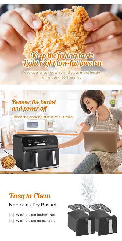 Zcwa Dubbele Mand Lucht Friteuse 8l 1700W Multifunctioneel