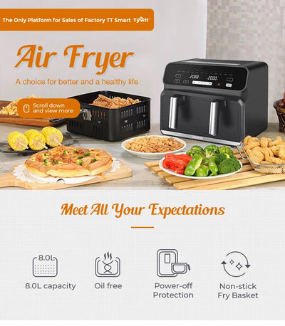 Zcwa Dubbele Mand Lucht Friteuse 8l 1700W Multifunctioneel