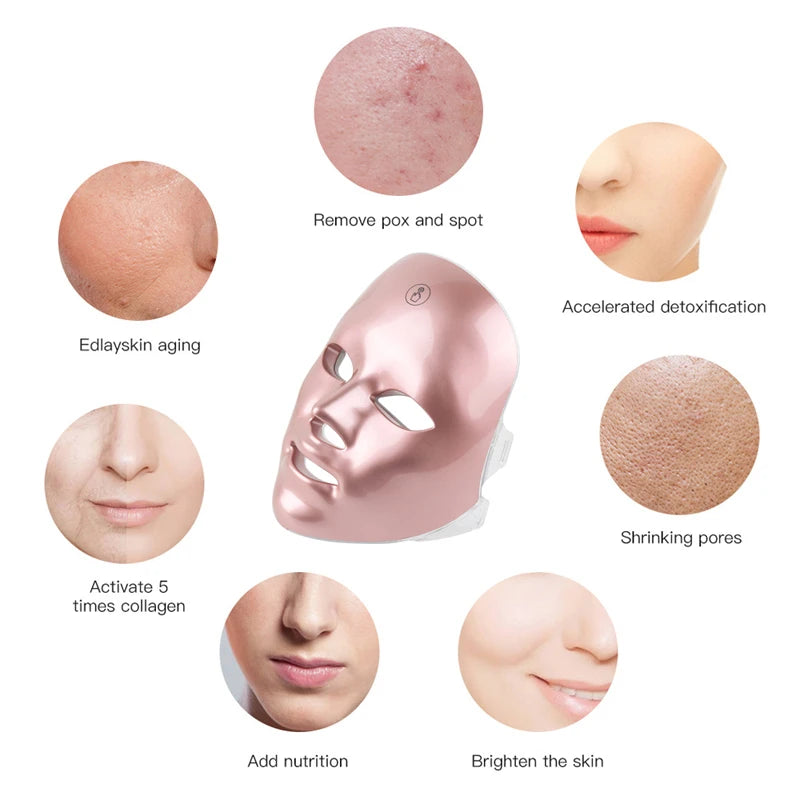 7 Kleuren Led Gezichtsmasker Foton Therapie Gezicht Huidverzorgingsmasker Huidverjongingsmiddelen Anti Acne Rimpel Verwijdering Gezichtsmasker Schoonheid Masker