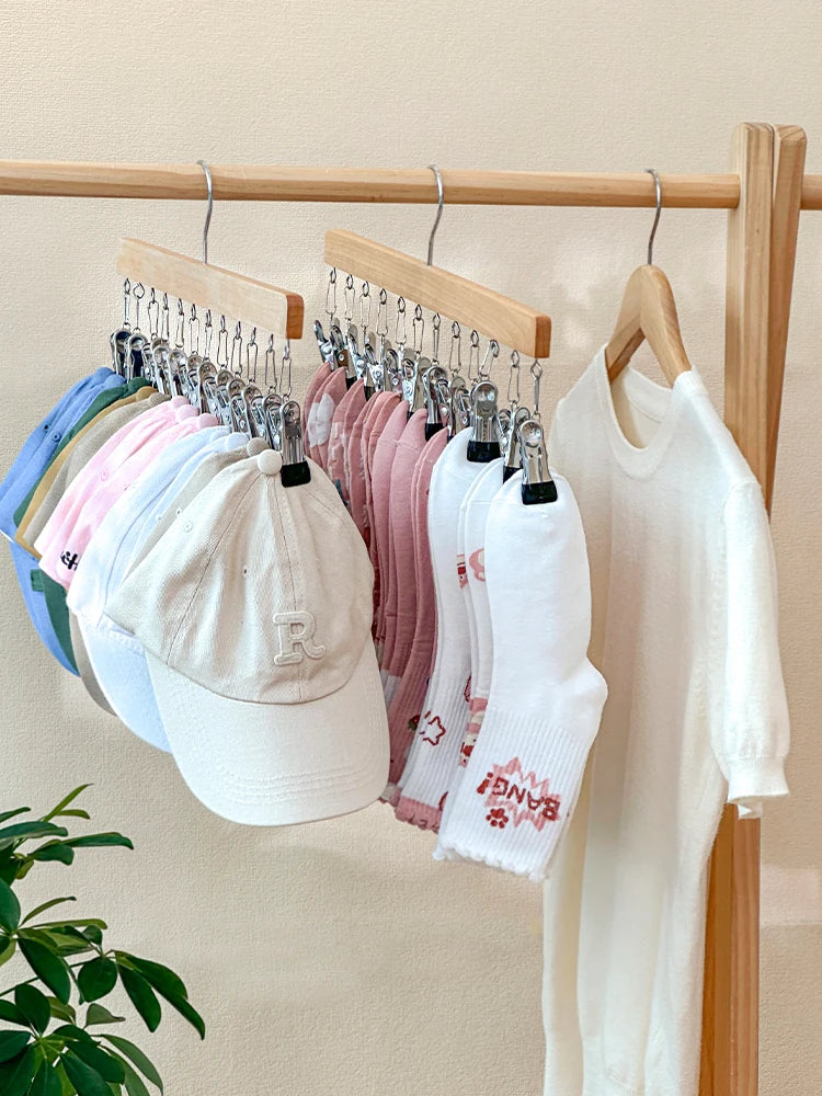 12 Clips Houten Hoed Opberghanger Voor Baseballpetten Sokken Opbergrek Pasgeboren Kleerhangers Hoed Organizer