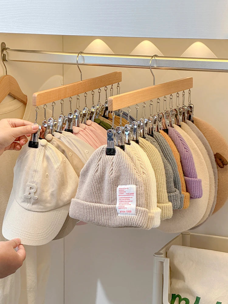 12 Clips Houten Hoed Opberghanger Voor Baseballpetten Sokken Opbergrek Pasgeboren Kleerhangers Hoed Organizer