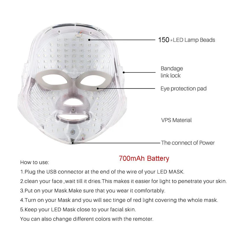 7 Kleuren Led Gezichtsmasker Foton Therapie Gezicht Huidverzorgingsmasker Huidverjongingsmiddelen Anti Acne Rimpel Verwijdering Gezichtsmasker Schoonheid Masker