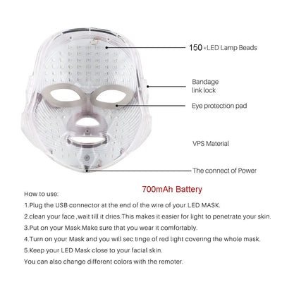 7 Kleuren Led Gezichtsmasker Foton Therapie Gezicht Huidverzorgingsmasker Huidverjongingsmiddelen Anti Acne Rimpel Verwijdering Gezichtsmasker Schoonheid Masker