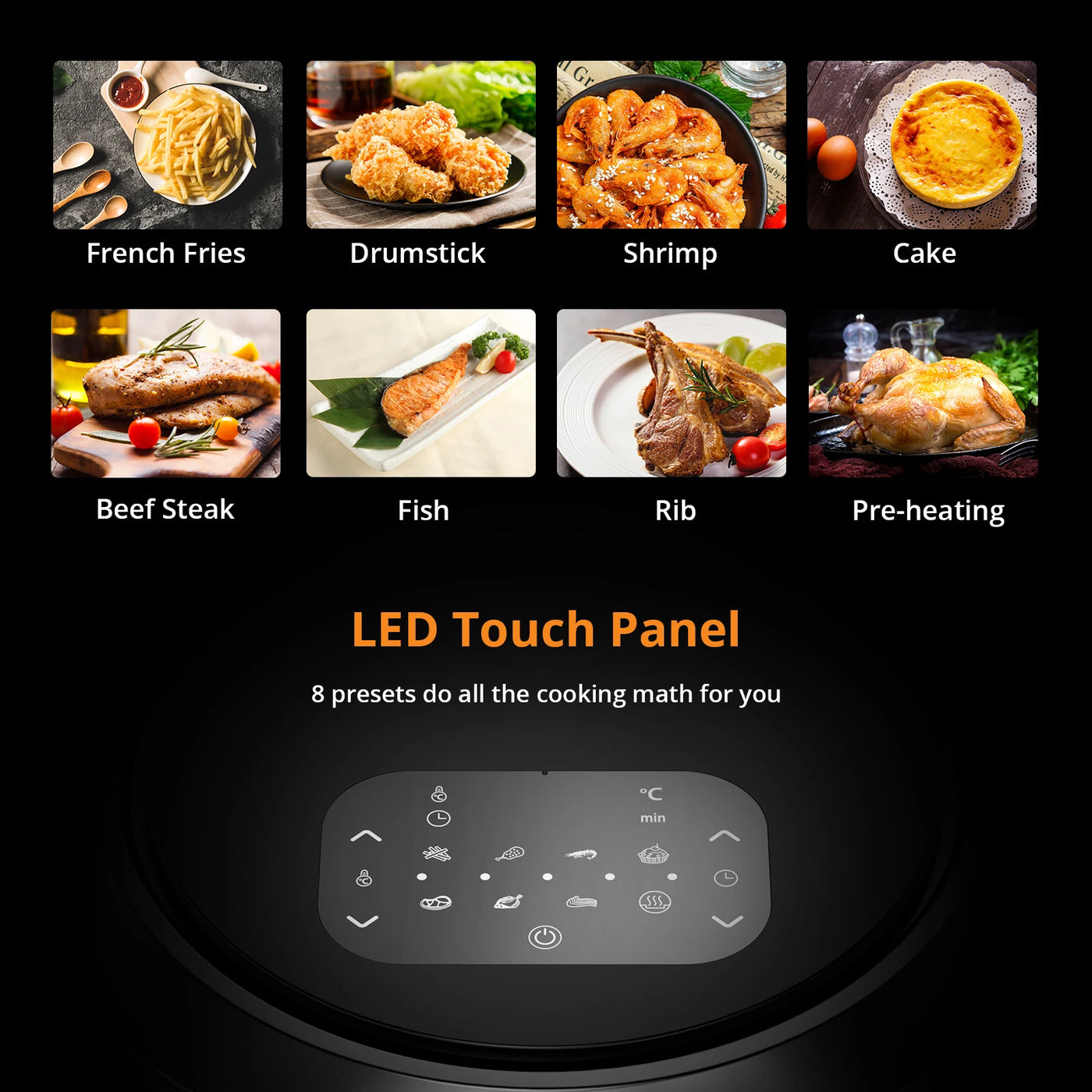 Lucht Friteuse, 8Qt Airfryer Oven Met Digitaal Display 8 Cooking Presets