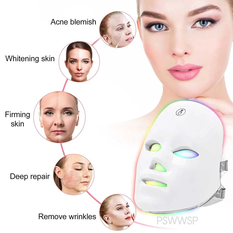 7 Kleuren Led Gezichtsmasker Foton Therapie Gezicht Huidverzorgingsmasker Huidverjongingsmiddelen Anti Acne Rimpel Verwijdering Gezichtsmasker Schoonheid Masker