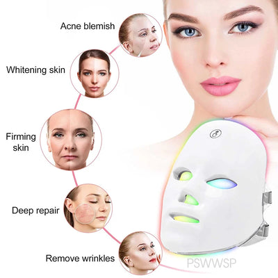 7 Kleuren Led Gezichtsmasker Foton Therapie Gezicht Huidverzorgingsmasker Huidverjongingsmiddelen Anti Acne Rimpel Verwijdering Gezichtsmasker Schoonheid Masker