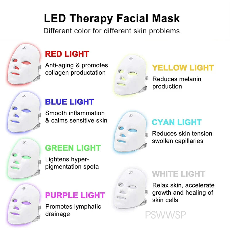 7 Kleuren Led Gezichtsmasker Foton Therapie Gezicht Huidverzorgingsmasker Huidverjongingsmiddelen Anti Acne Rimpel Verwijdering Gezichtsmasker Schoonheid Masker
