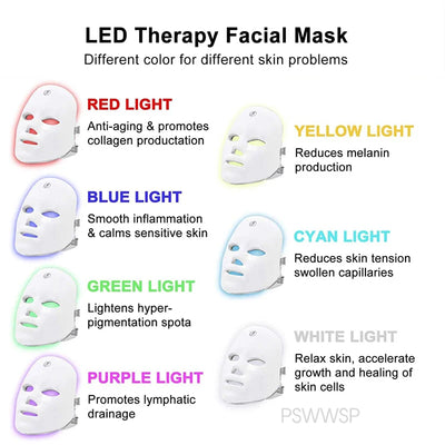 7 Kleuren Led Gezichtsmasker Foton Therapie Gezicht Huidverzorgingsmasker Huidverjongingsmiddelen Anti Acne Rimpel Verwijdering Gezichtsmasker Schoonheid Masker